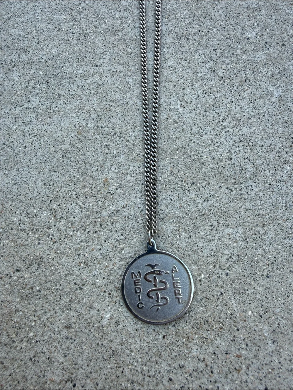 Vintage Sterling Silver Medic Alert Pendant on Chain, Penicillin Retro
